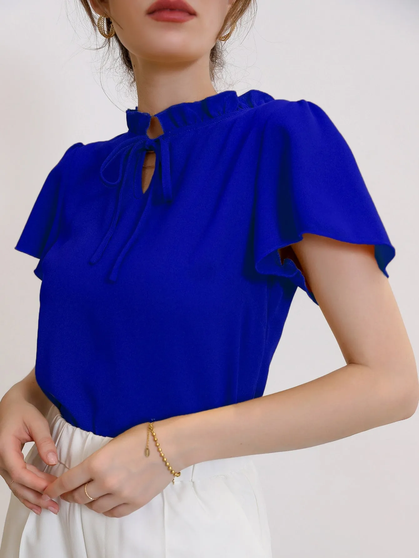 Modely Tie Neck Puff Sleeve Blouse
