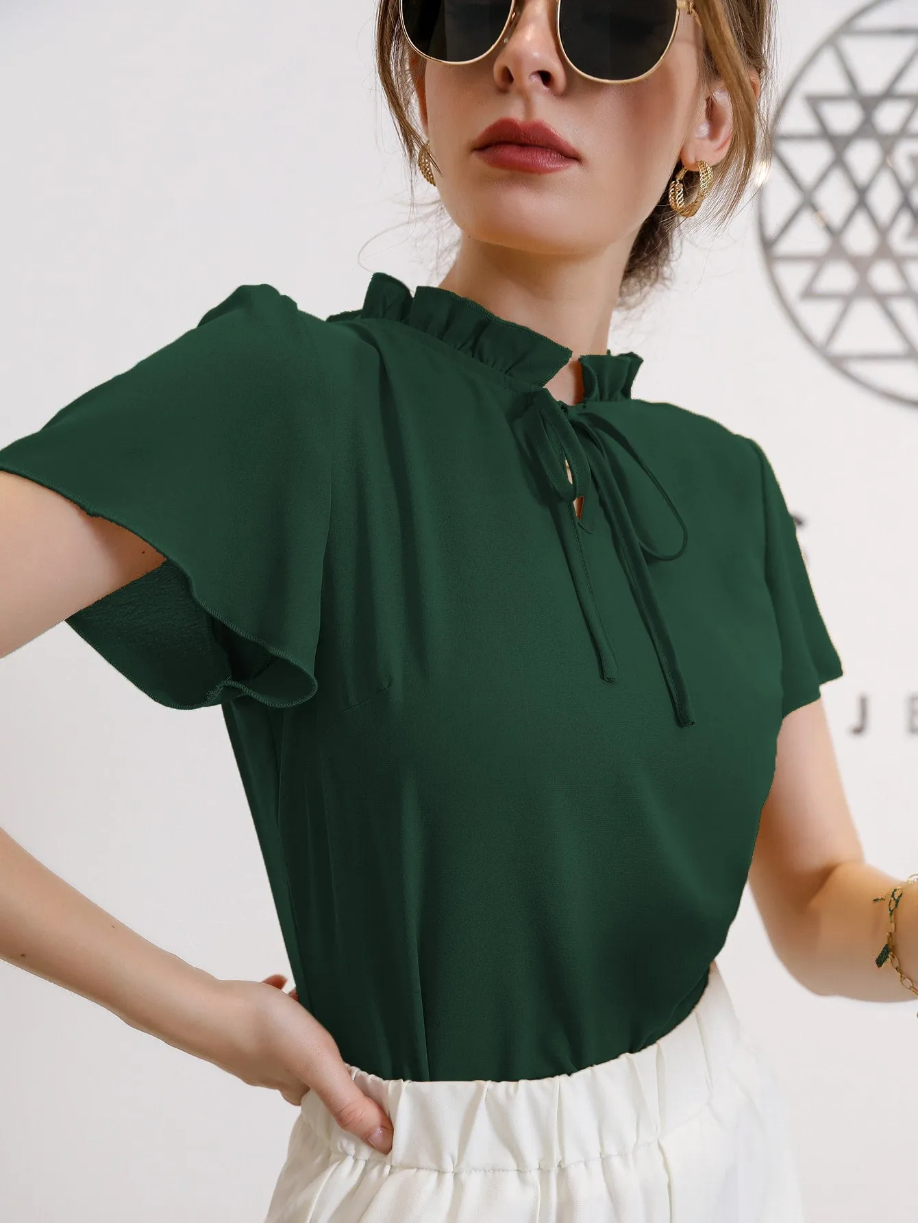 Modely Tie Neck Puff Sleeve Blouse