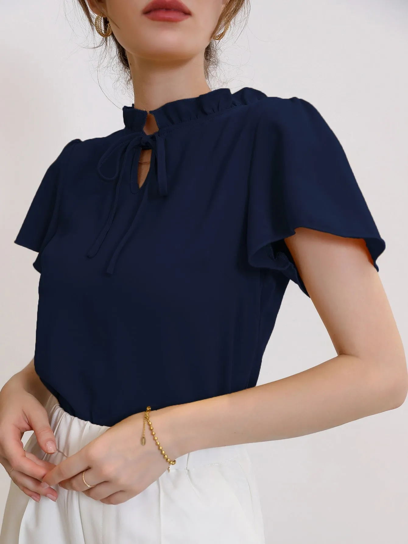 Modely Tie Neck Puff Sleeve Blouse