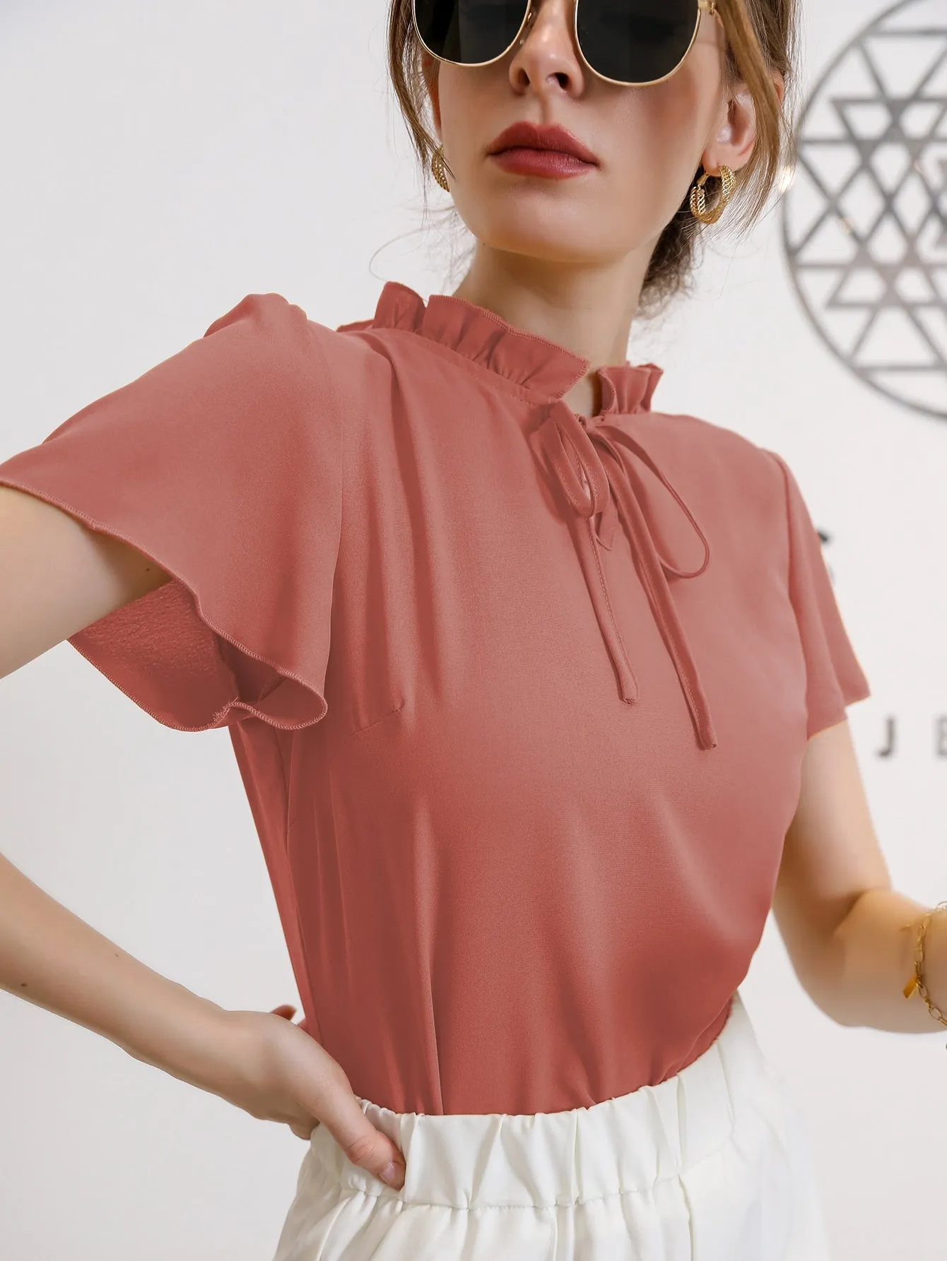 Modely Tie Neck Puff Sleeve Blouse