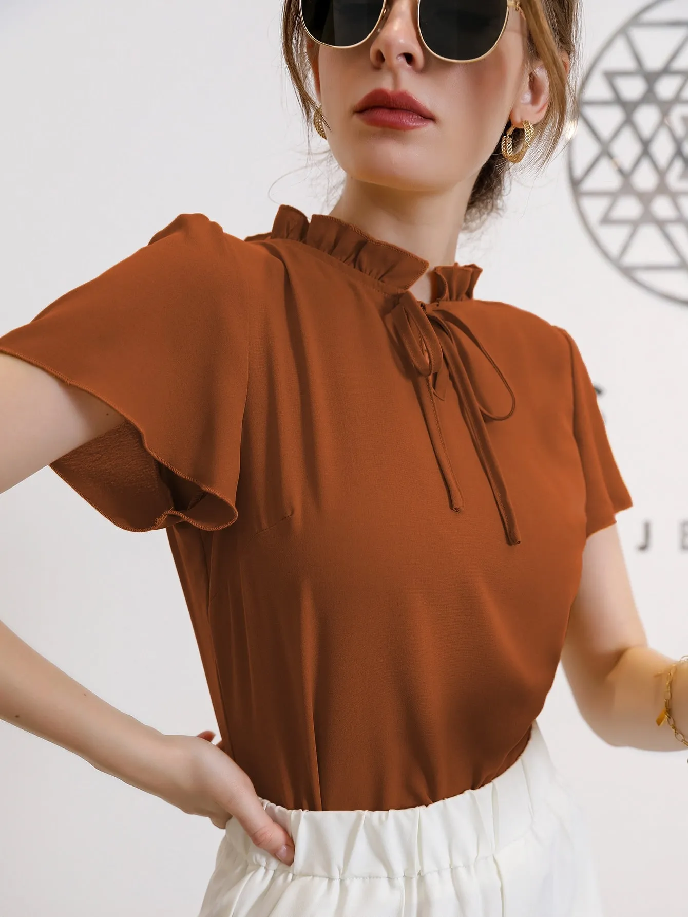 Modely Tie Neck Puff Sleeve Blouse