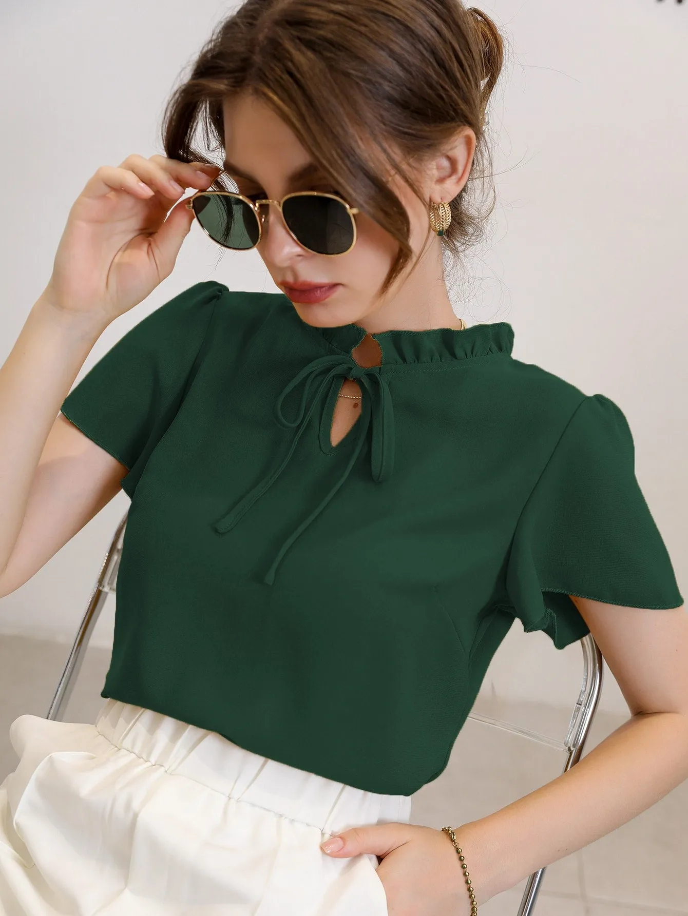 Modely Tie Neck Puff Sleeve Blouse