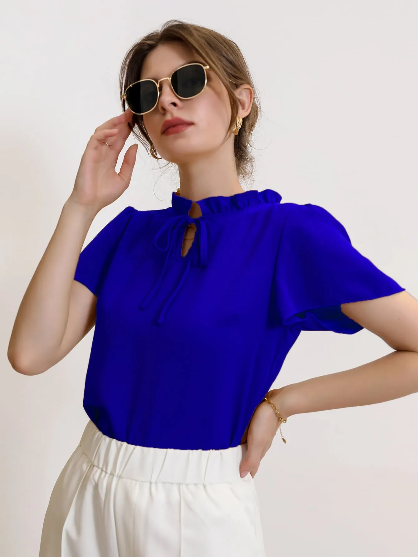 Modely Tie Neck Puff Sleeve Blouse