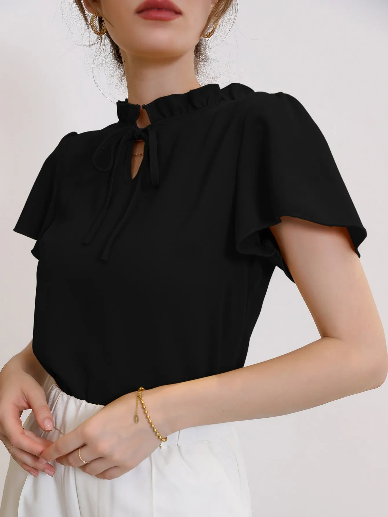 Modely Tie Neck Puff Sleeve Blouse