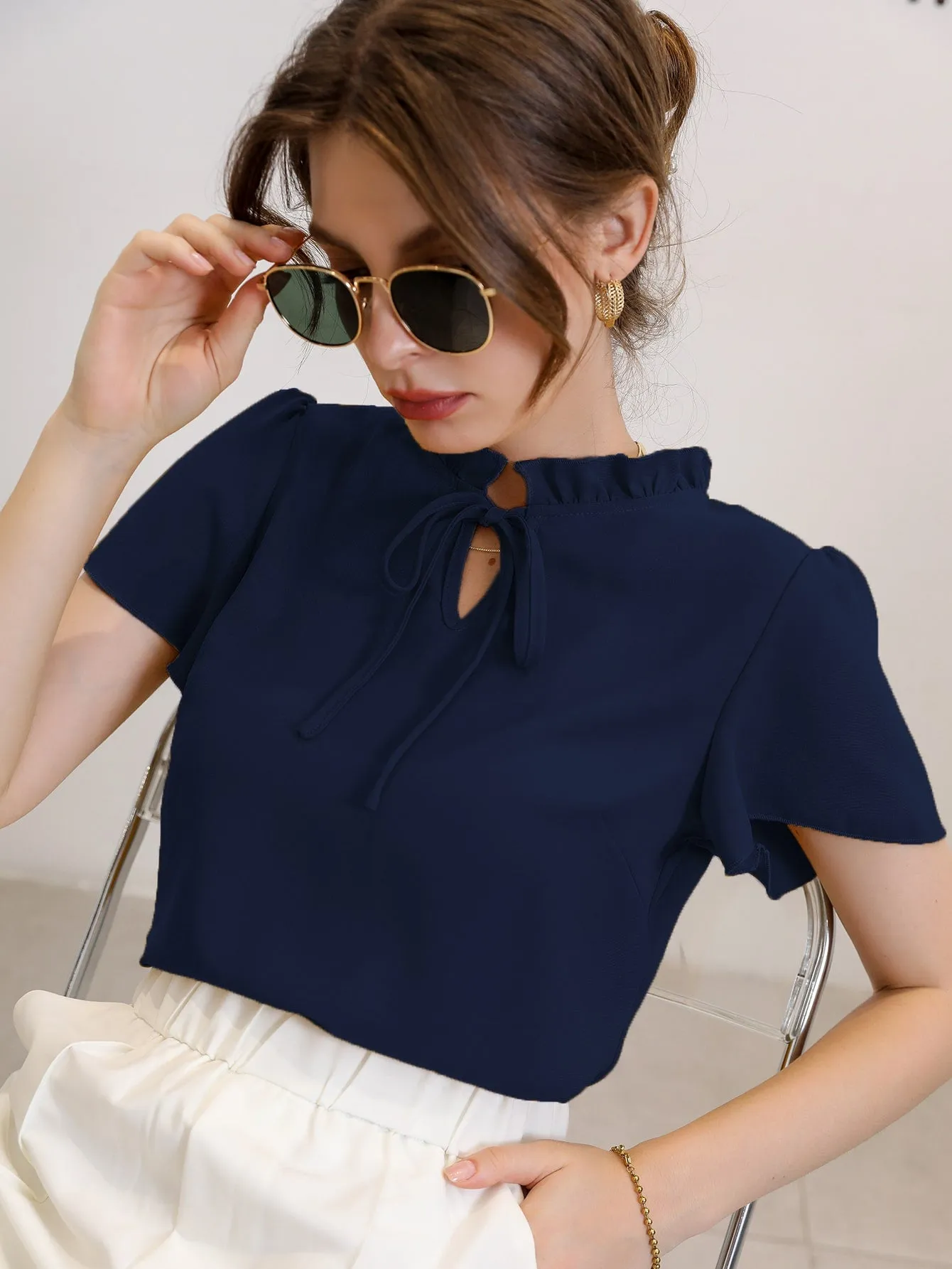 Modely Tie Neck Puff Sleeve Blouse