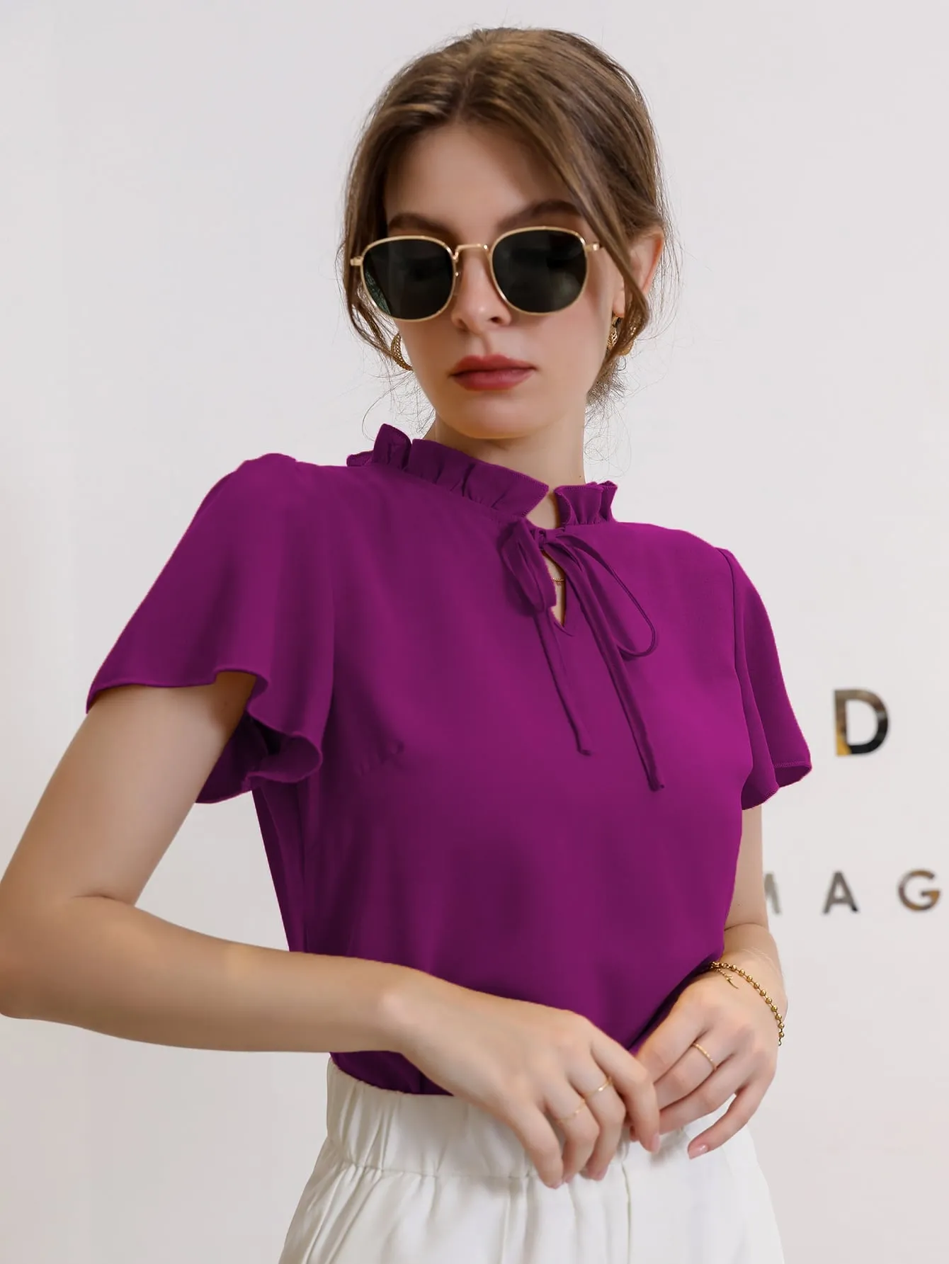 Modely Tie Neck Puff Sleeve Blouse