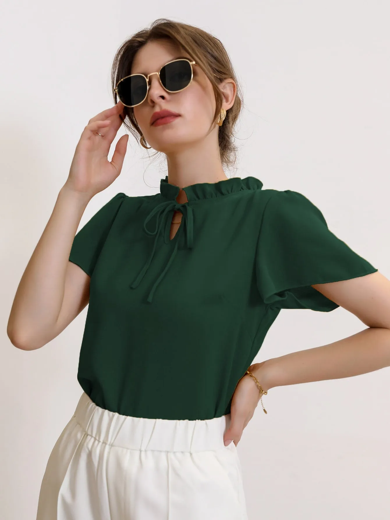 Modely Tie Neck Puff Sleeve Blouse