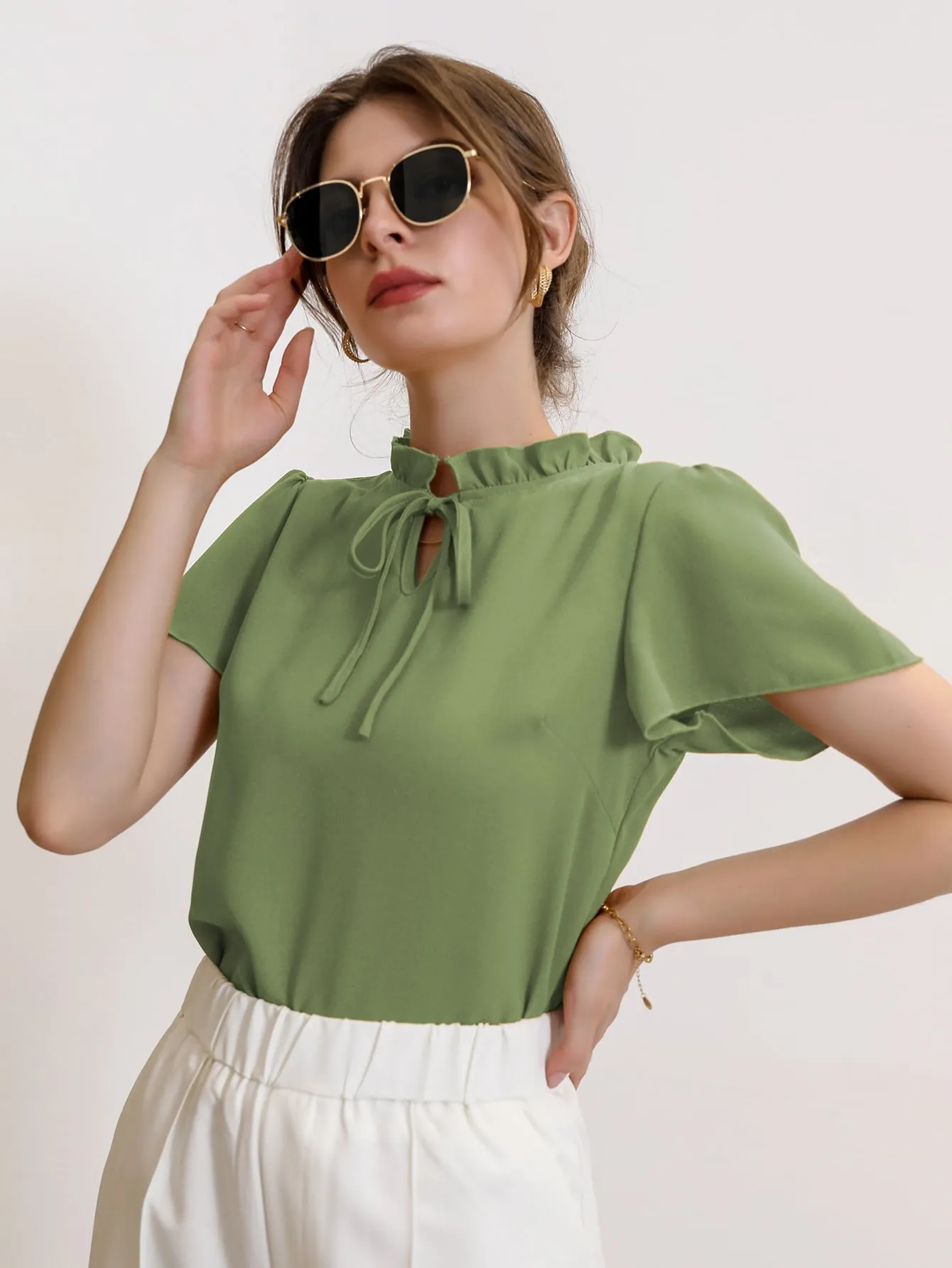 Modely Tie Neck Puff Sleeve Blouse