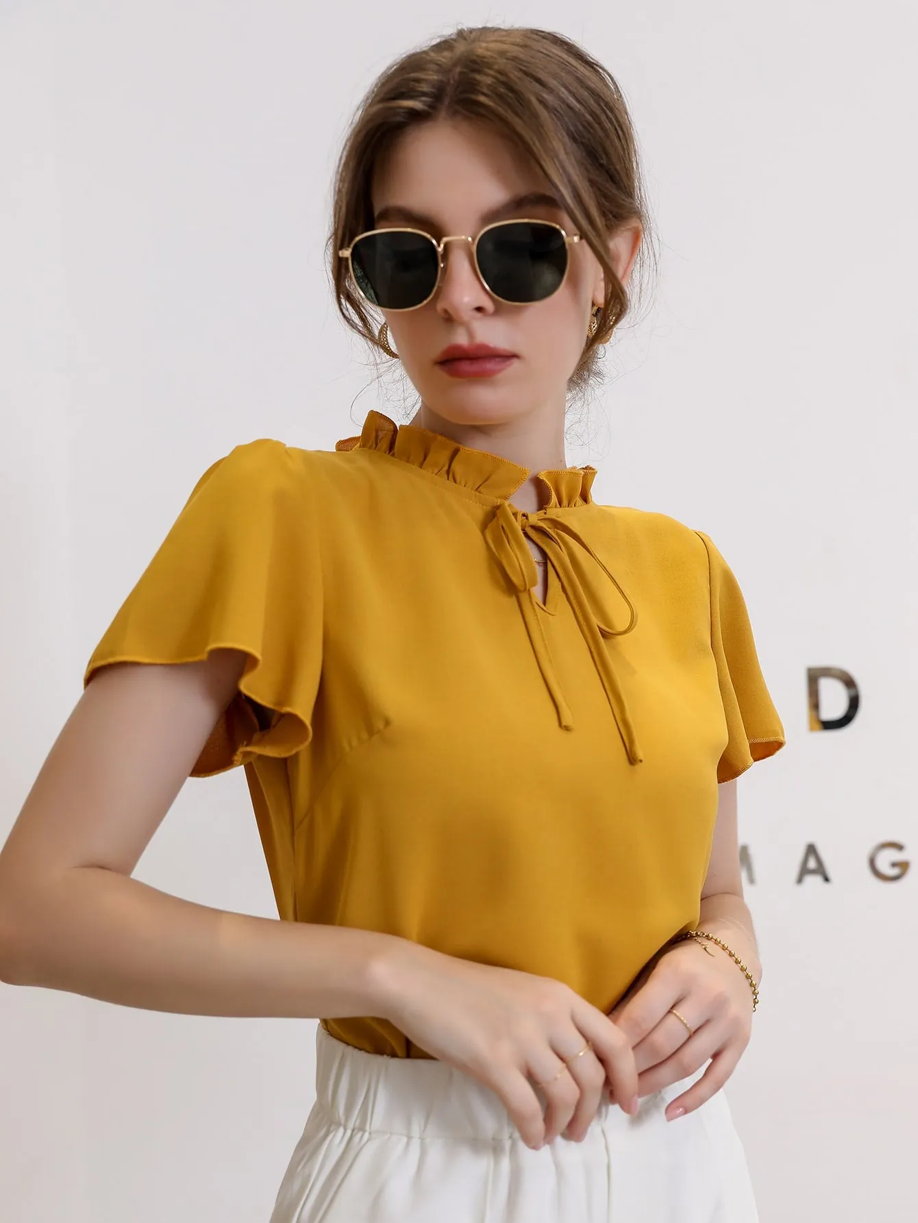 Modely Tie Neck Puff Sleeve Blouse