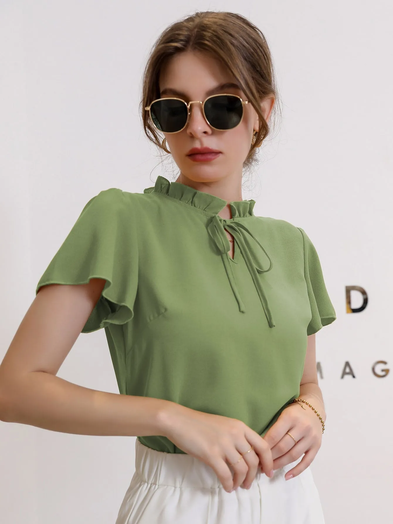 Modely Tie Neck Puff Sleeve Blouse