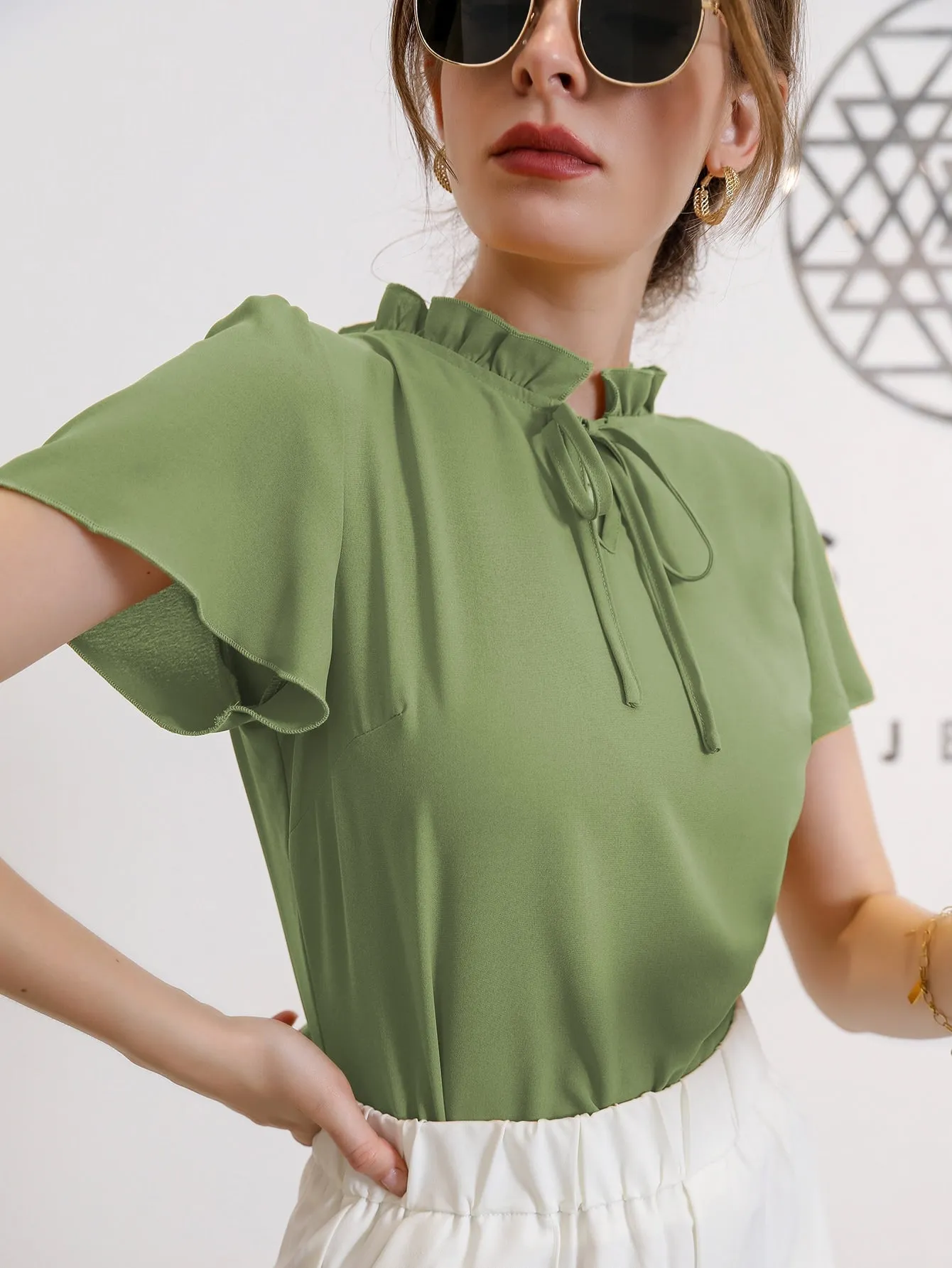 Modely Tie Neck Puff Sleeve Blouse