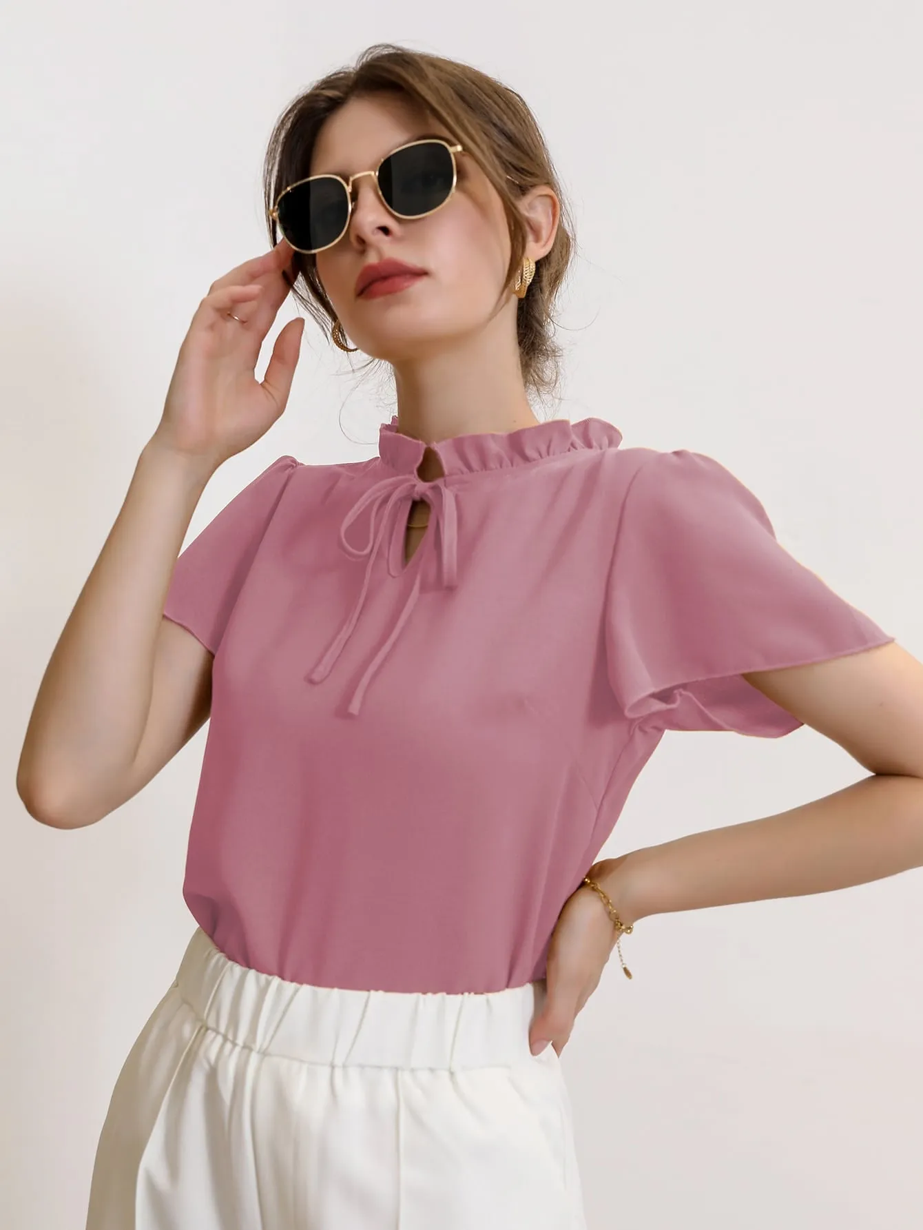 Modely Tie Neck Puff Sleeve Blouse