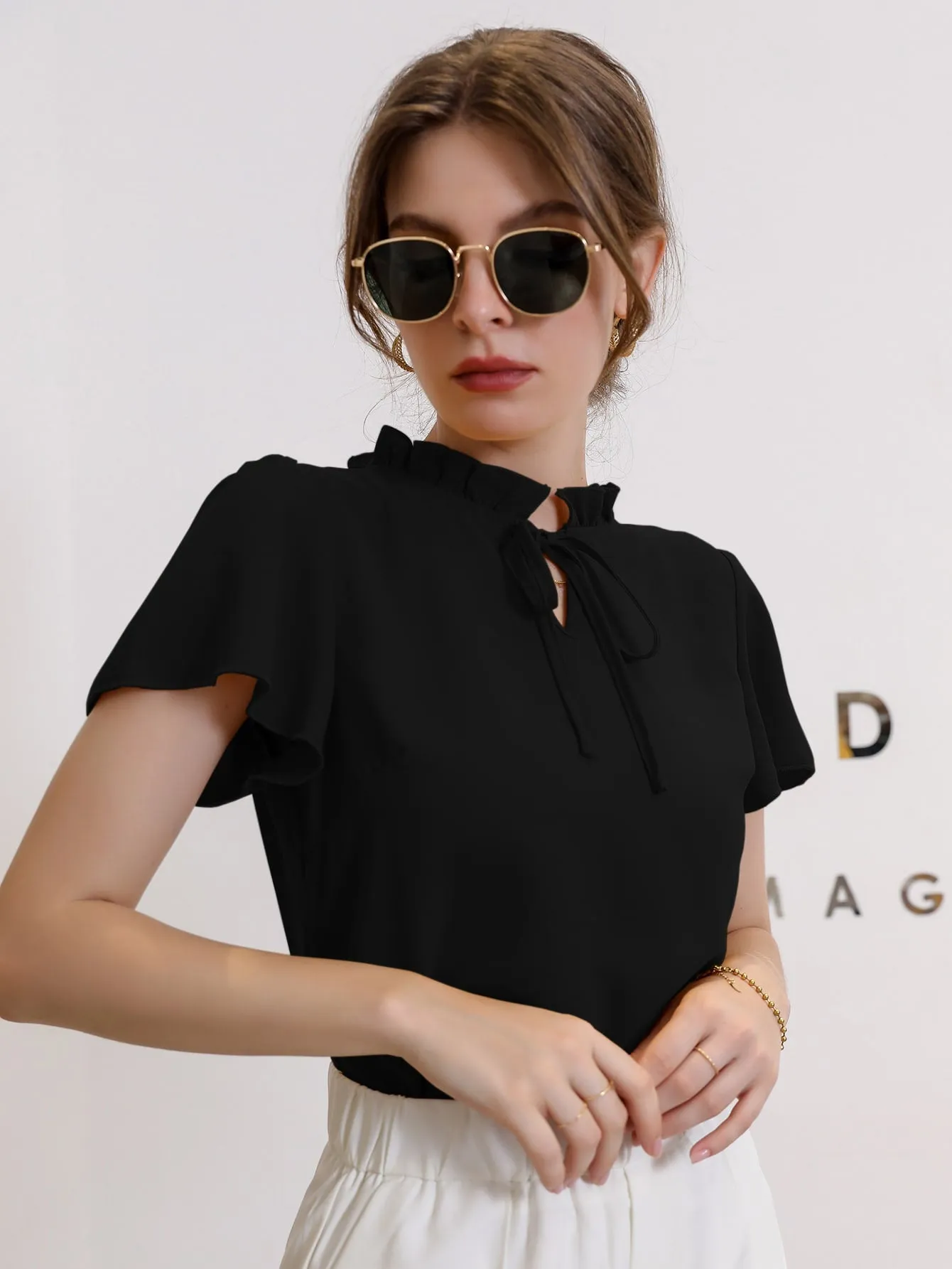 Modely Tie Neck Puff Sleeve Blouse