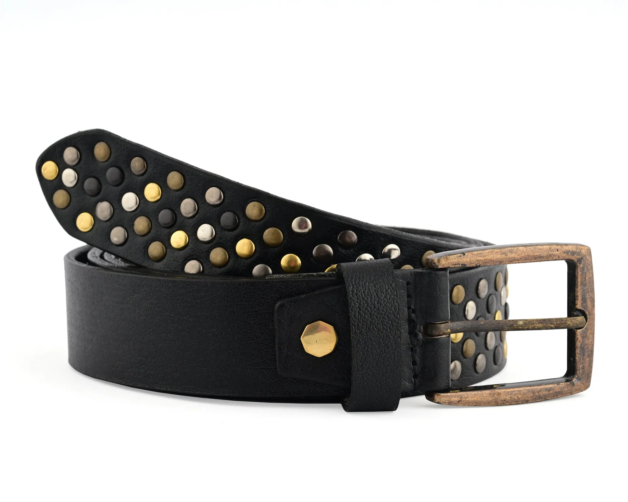Multi Rivets Studded Genuine Leather Embellished Belt Punk Rock