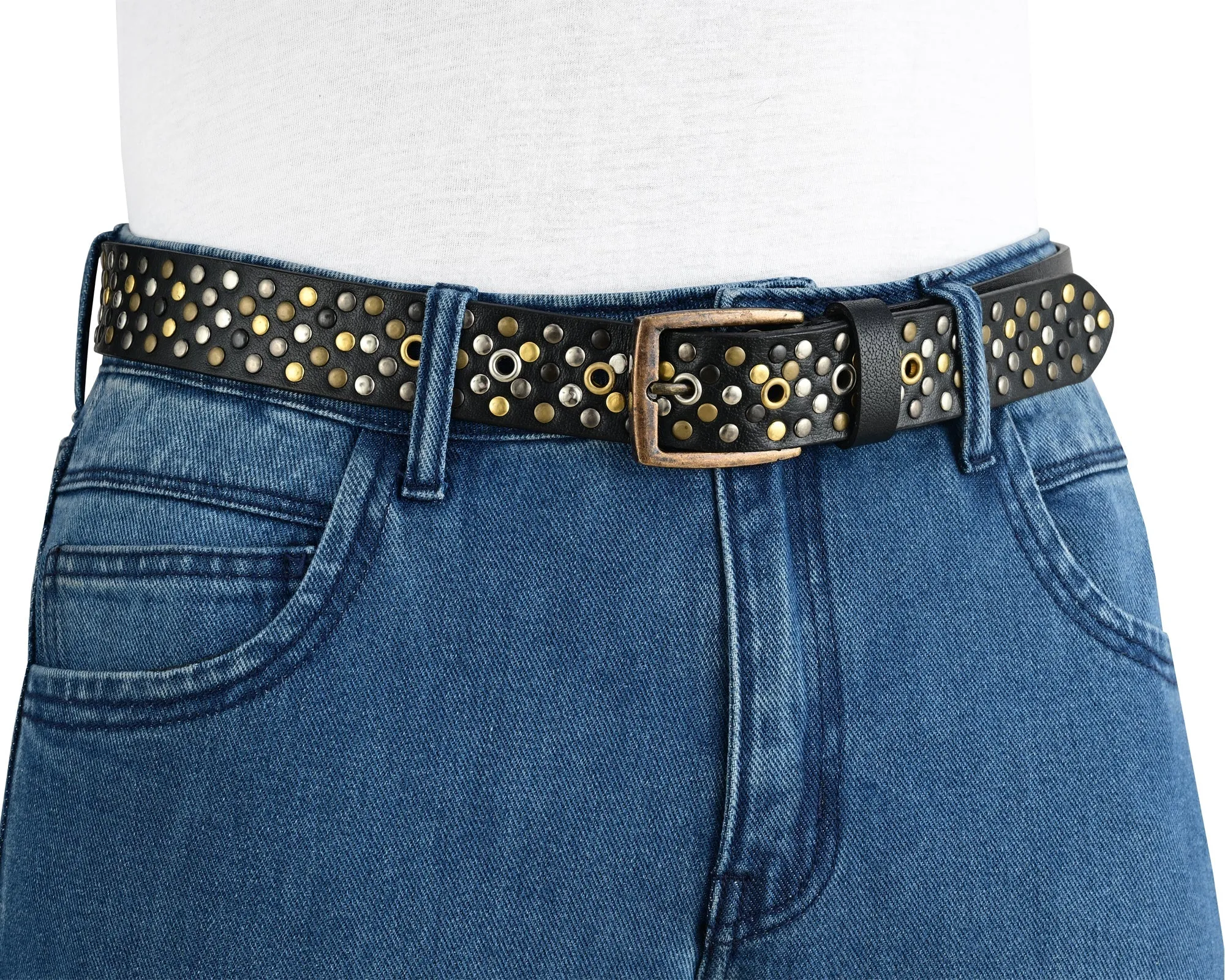 Multi Rivets Studded Genuine Leather Embellished Belt Punk Rock