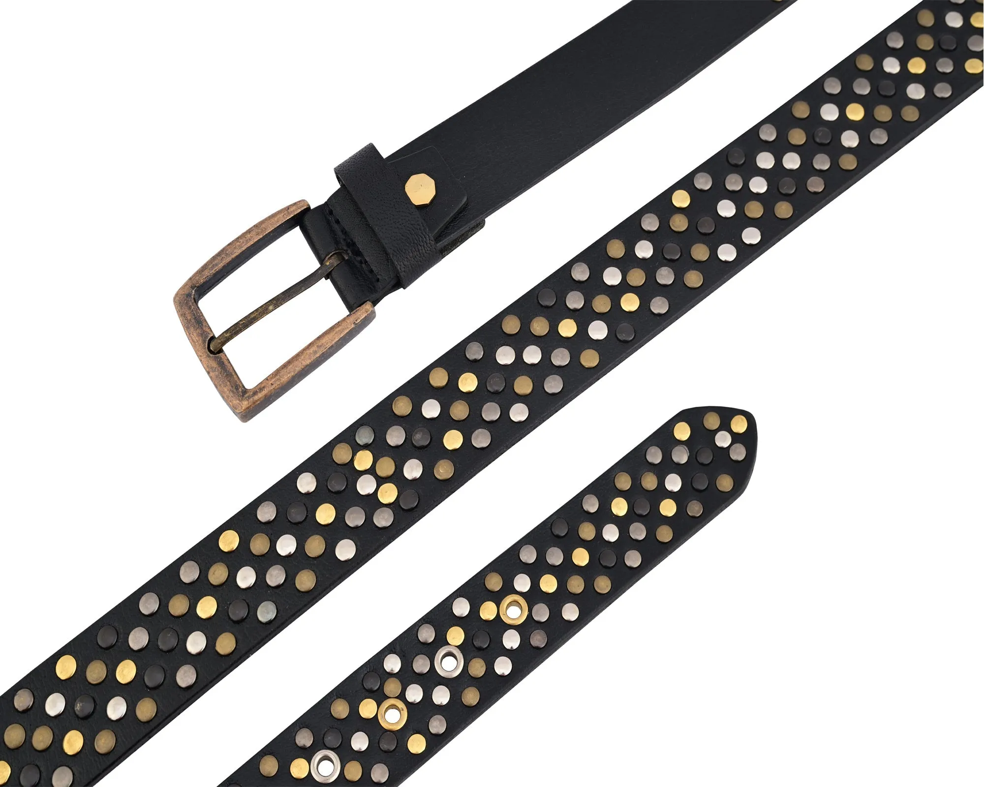 Multi Rivets Studded Genuine Leather Embellished Belt Punk Rock
