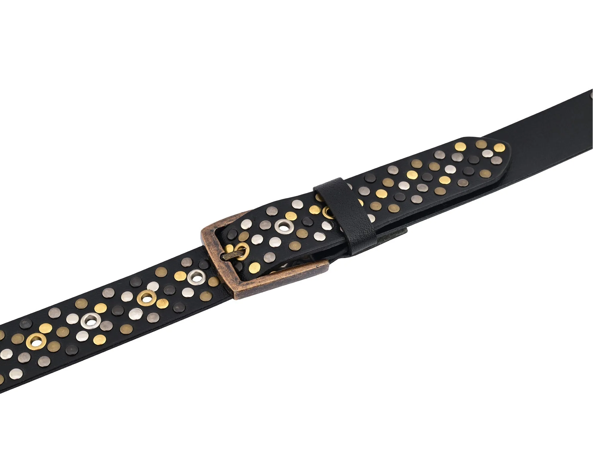 Multi Rivets Studded Genuine Leather Embellished Belt Punk Rock