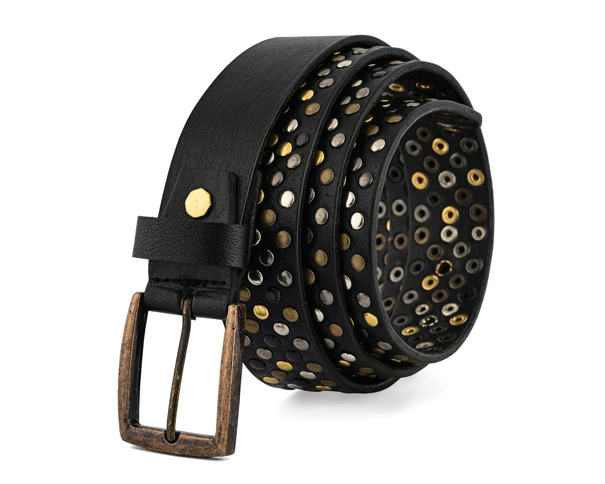 Multi Rivets Studded Genuine Leather Embellished Belt Punk Rock
