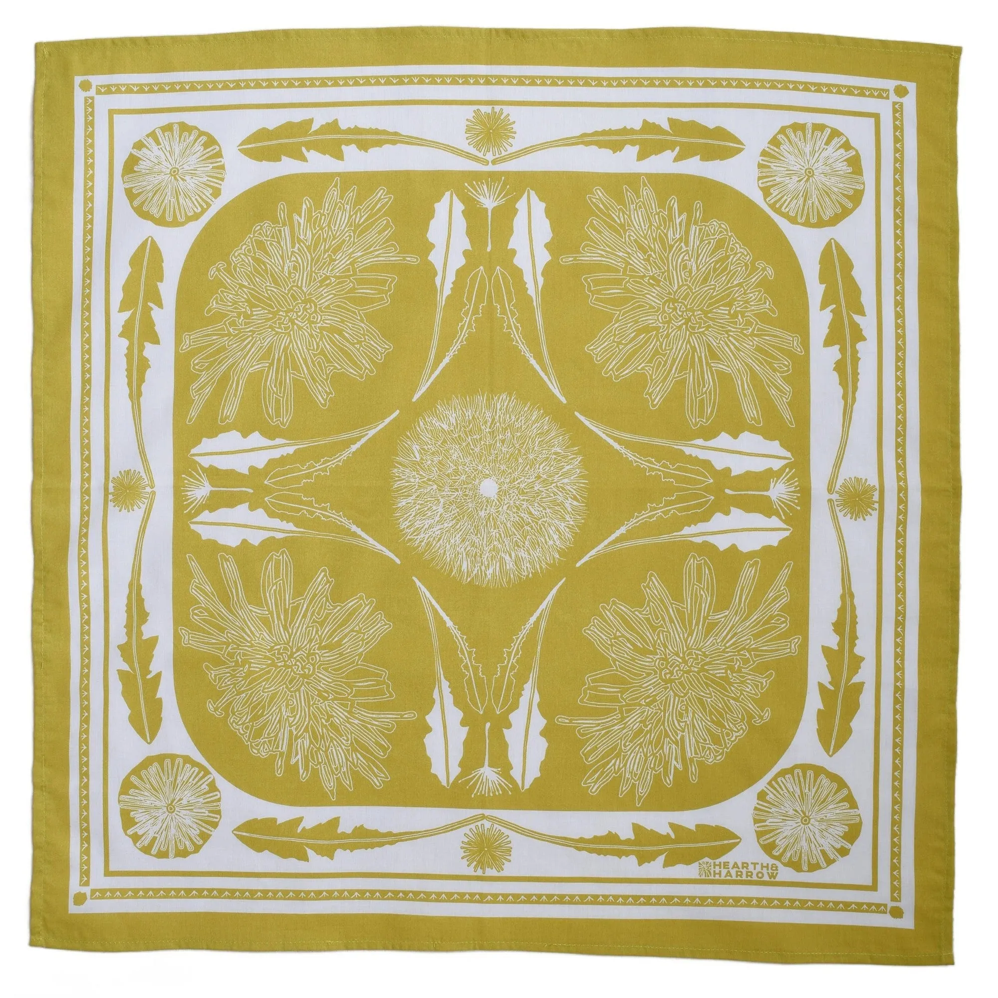 Mustard Yellow Dandelion Bandana | Hand Screen-printed Scarf