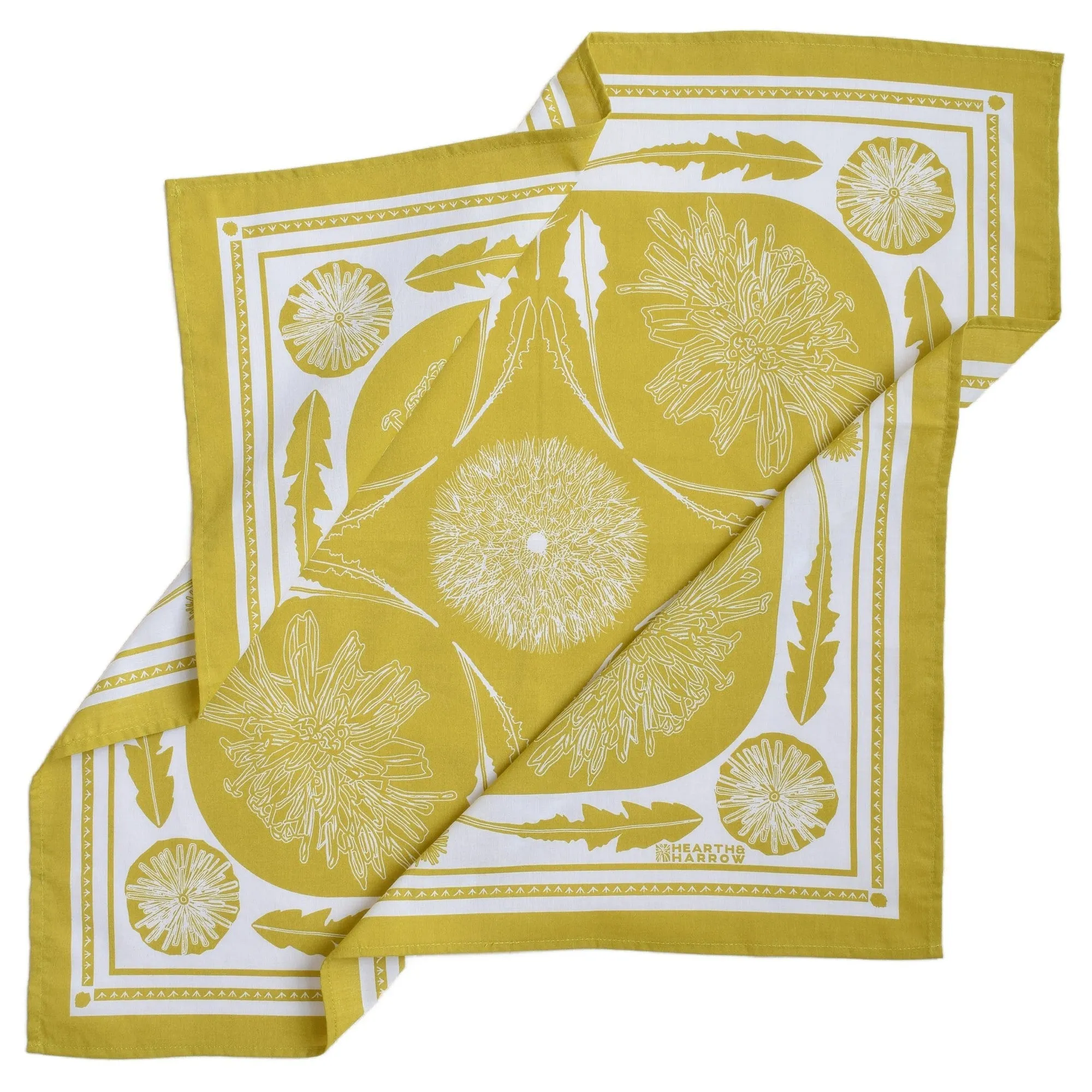 Mustard Yellow Dandelion Bandana | Hand Screen-printed Scarf