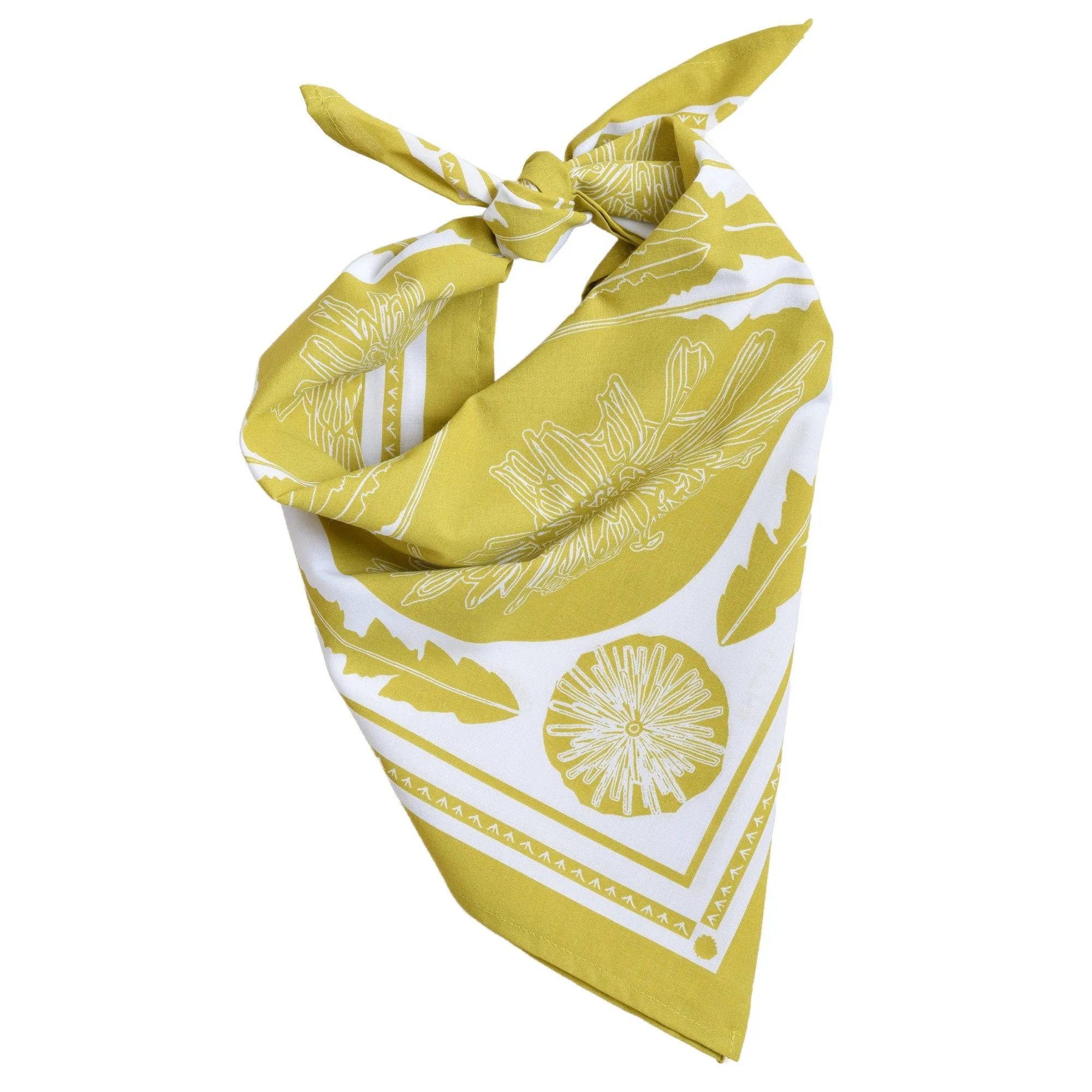 Mustard Yellow Dandelion Bandana | Hand Screen-printed Scarf