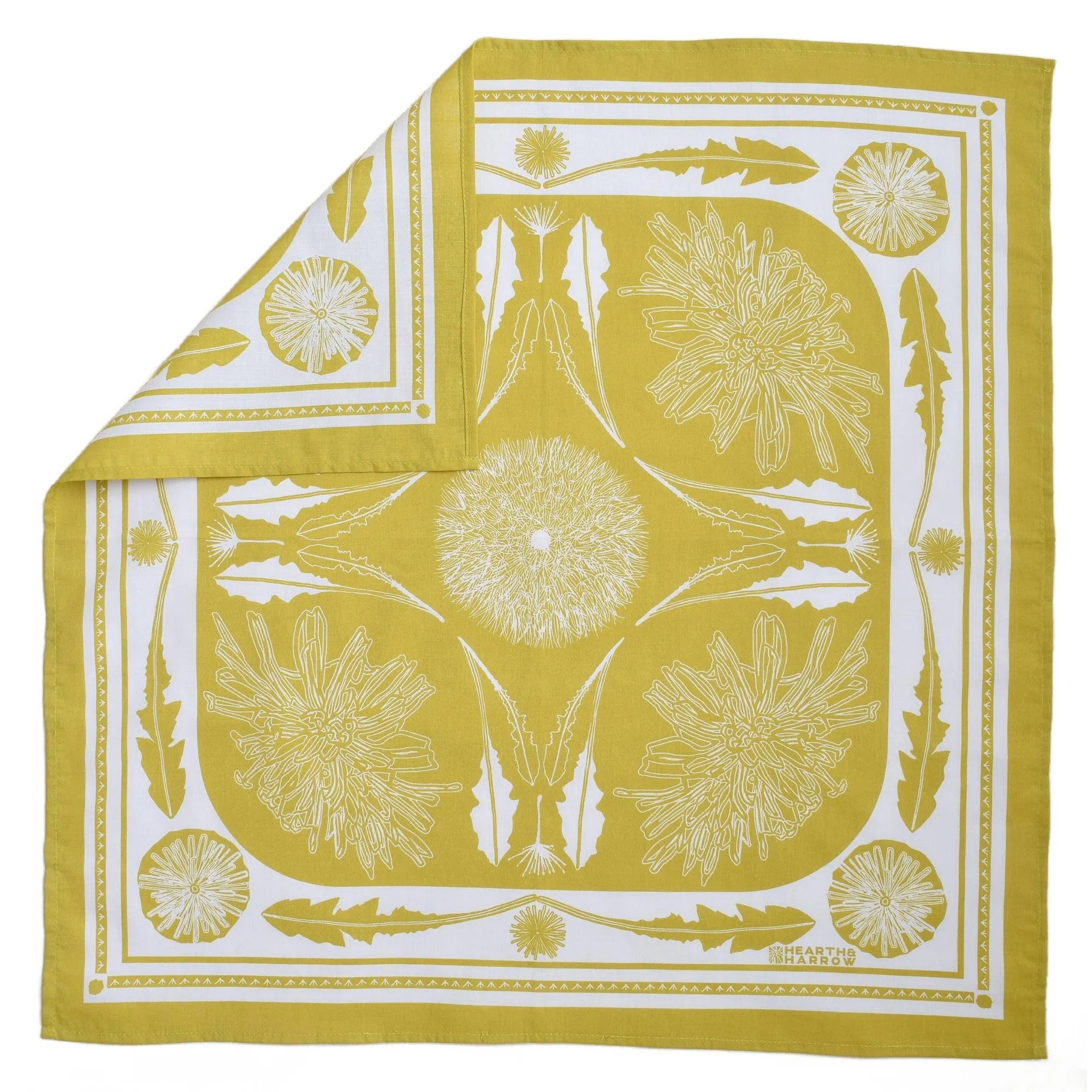 Mustard Yellow Dandelion Bandana | Hand Screen-printed Scarf
