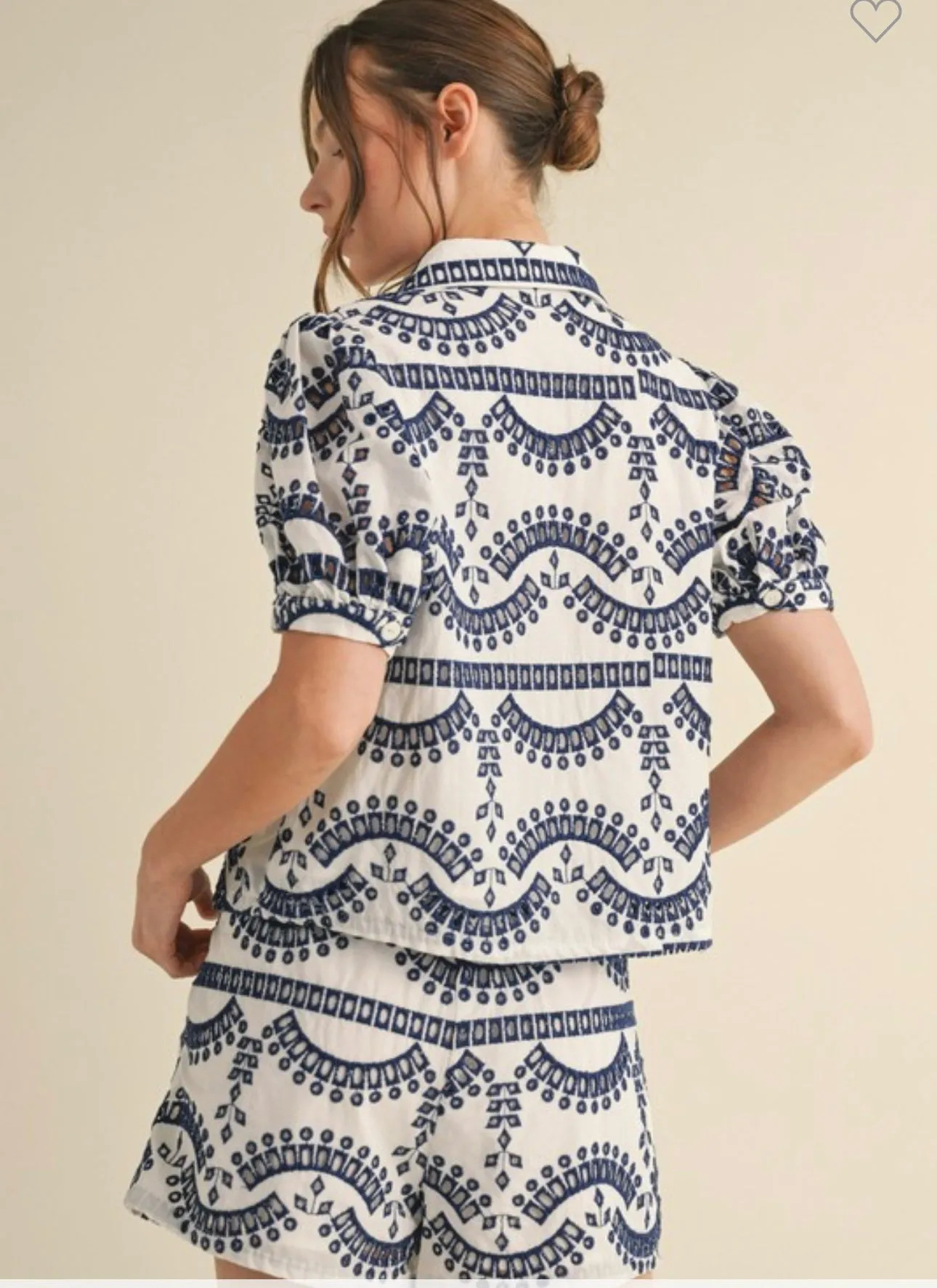 Navy & White Eyelet Blouse