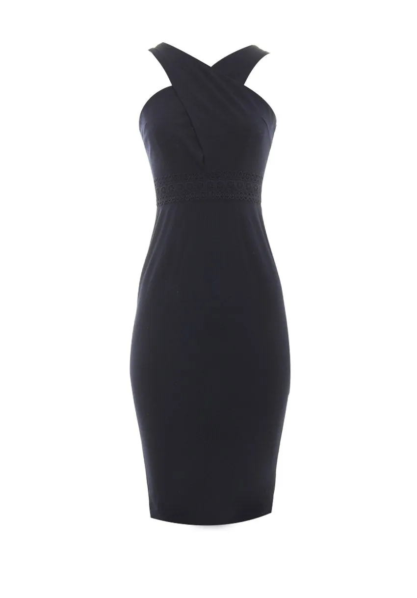Navy Crochet Detail Waist Midi Dress