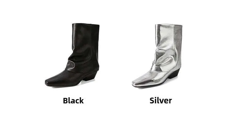 NEW & INSTOCK - Korean Style Leather Boots in Black and Silver