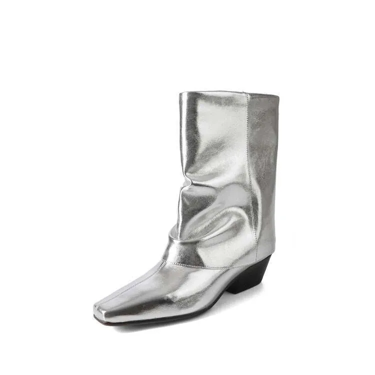 NEW & INSTOCK - Korean Style Leather Boots in Black and Silver