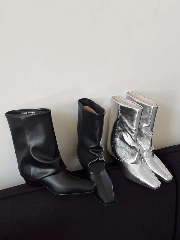 NEW & INSTOCK - Korean Style Leather Boots in Black and Silver