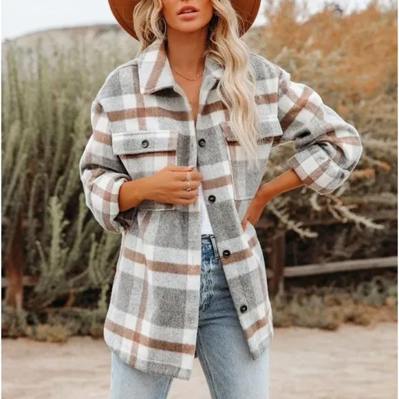 New Thick woolen plaid Shacket coat gorgeous