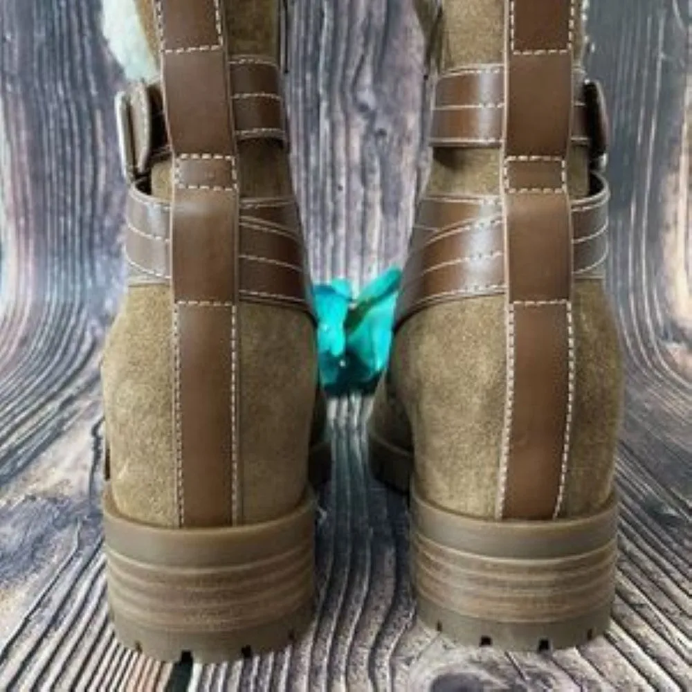 Nine West Brown Suede Davyd Demi Wedge Buckle Detailing Faux Fur Booties 6M