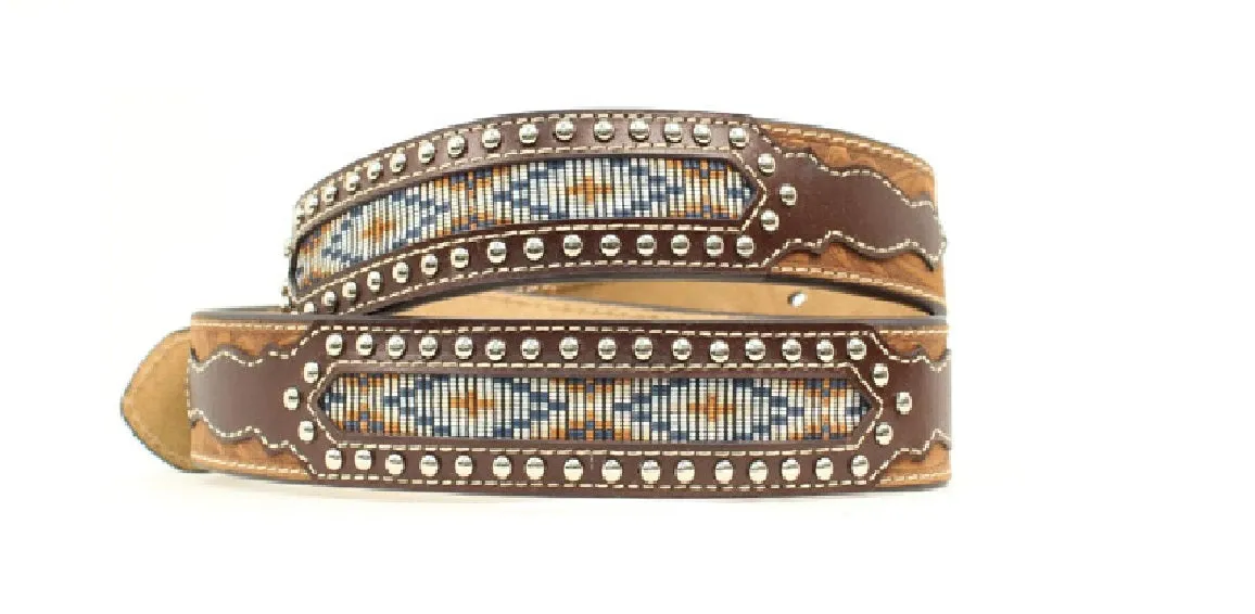 Nocona Top Hand Mens Ribbon Nailhead Tabs Flower Emboss Belt