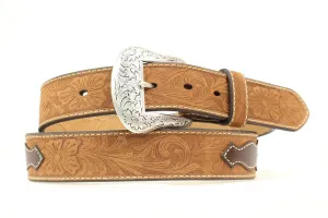 Nocona Top Hand Mens Ribbon Nailhead Tabs Flower Emboss Belt