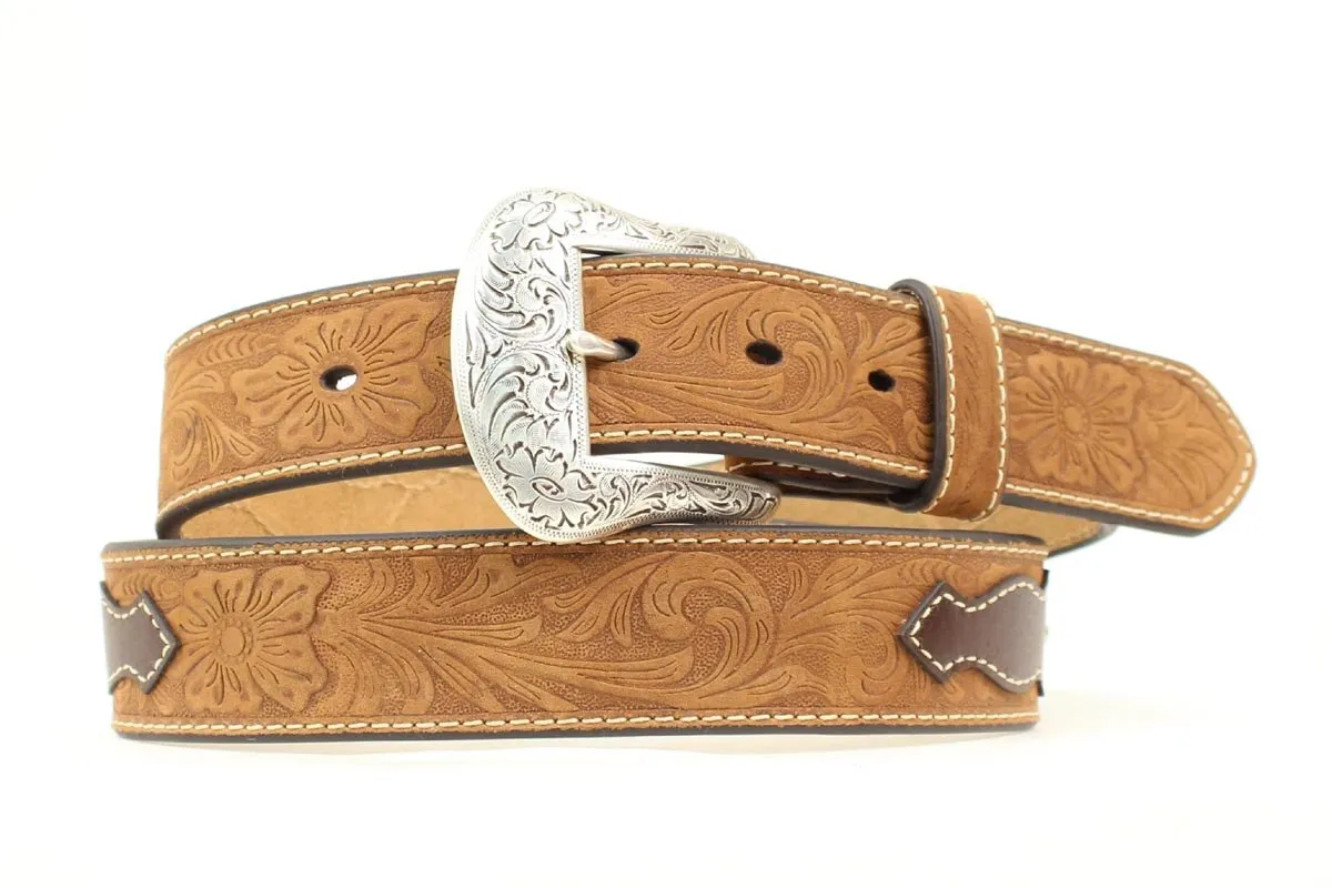 Nocona Top Hand Mens Ribbon Nailhead Tabs Flower Emboss Belt