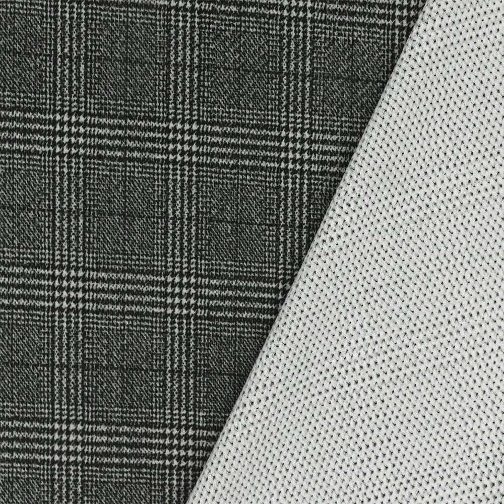 Off Black-White Plaid Printed Stretch Polyester Athletic Mesh Knit Fabric