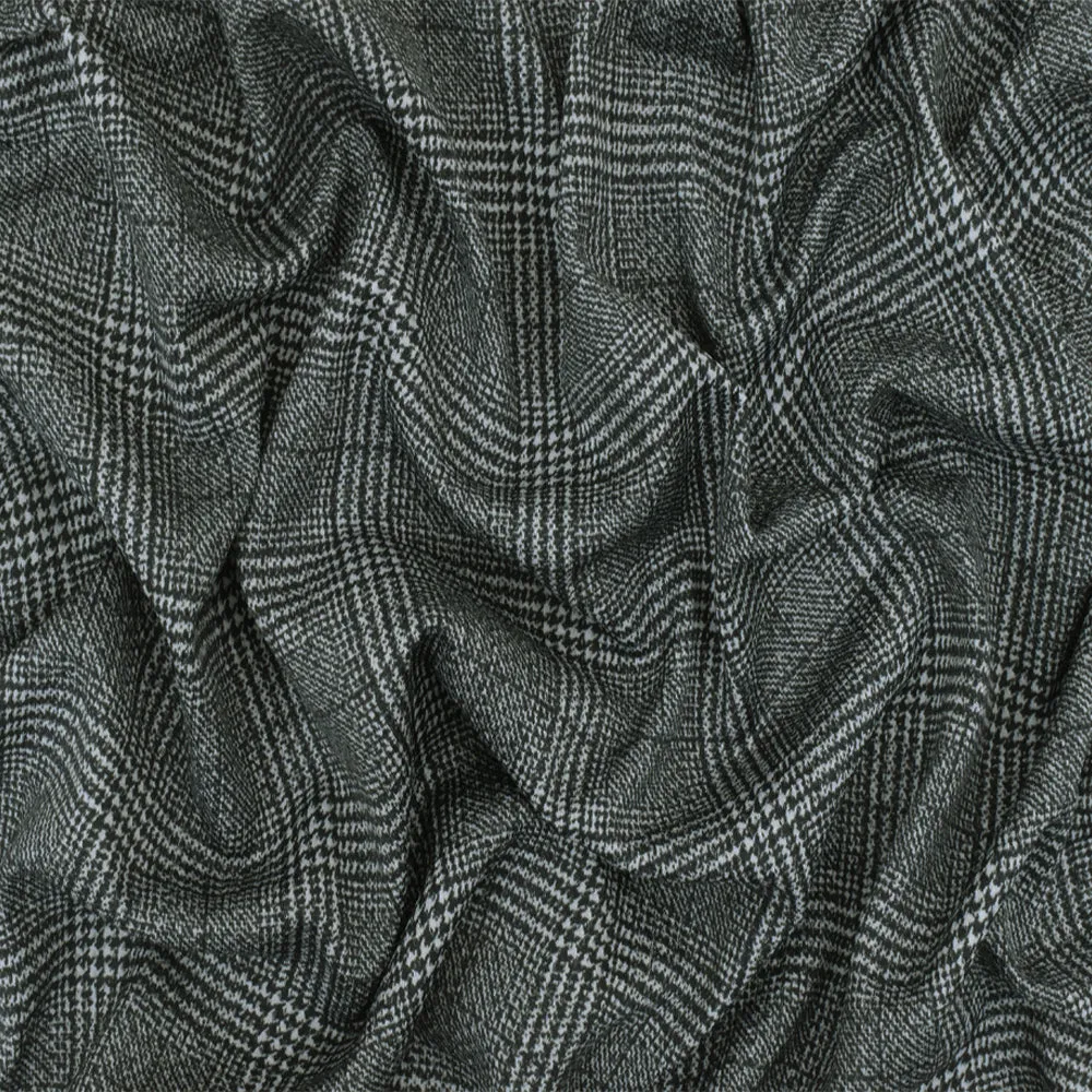 Off Black-White Plaid Printed Stretch Polyester Athletic Mesh Knit Fabric
