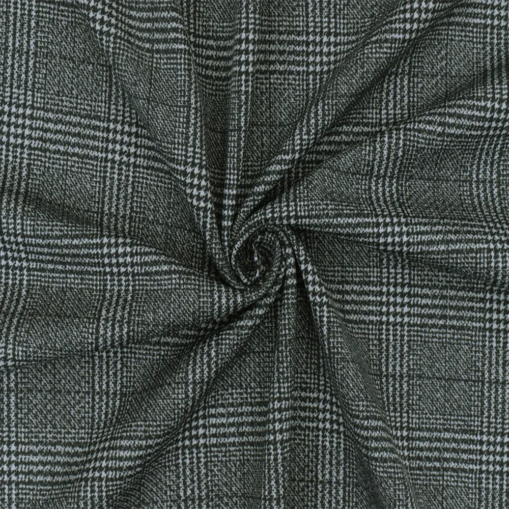 Off Black-White Plaid Printed Stretch Polyester Athletic Mesh Knit Fabric