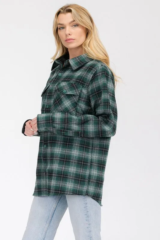 Oversized Checker Plaid Flannel Long Sleeve