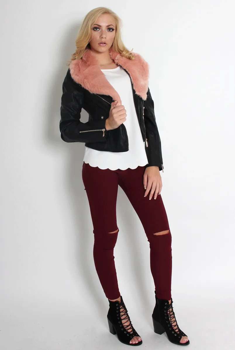 Paloma Faux Leather Pink Fur Jacket