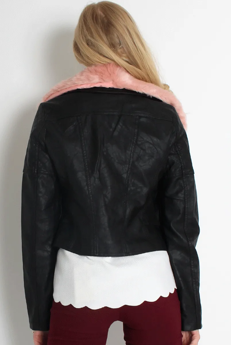 Paloma Faux Leather Pink Fur Jacket