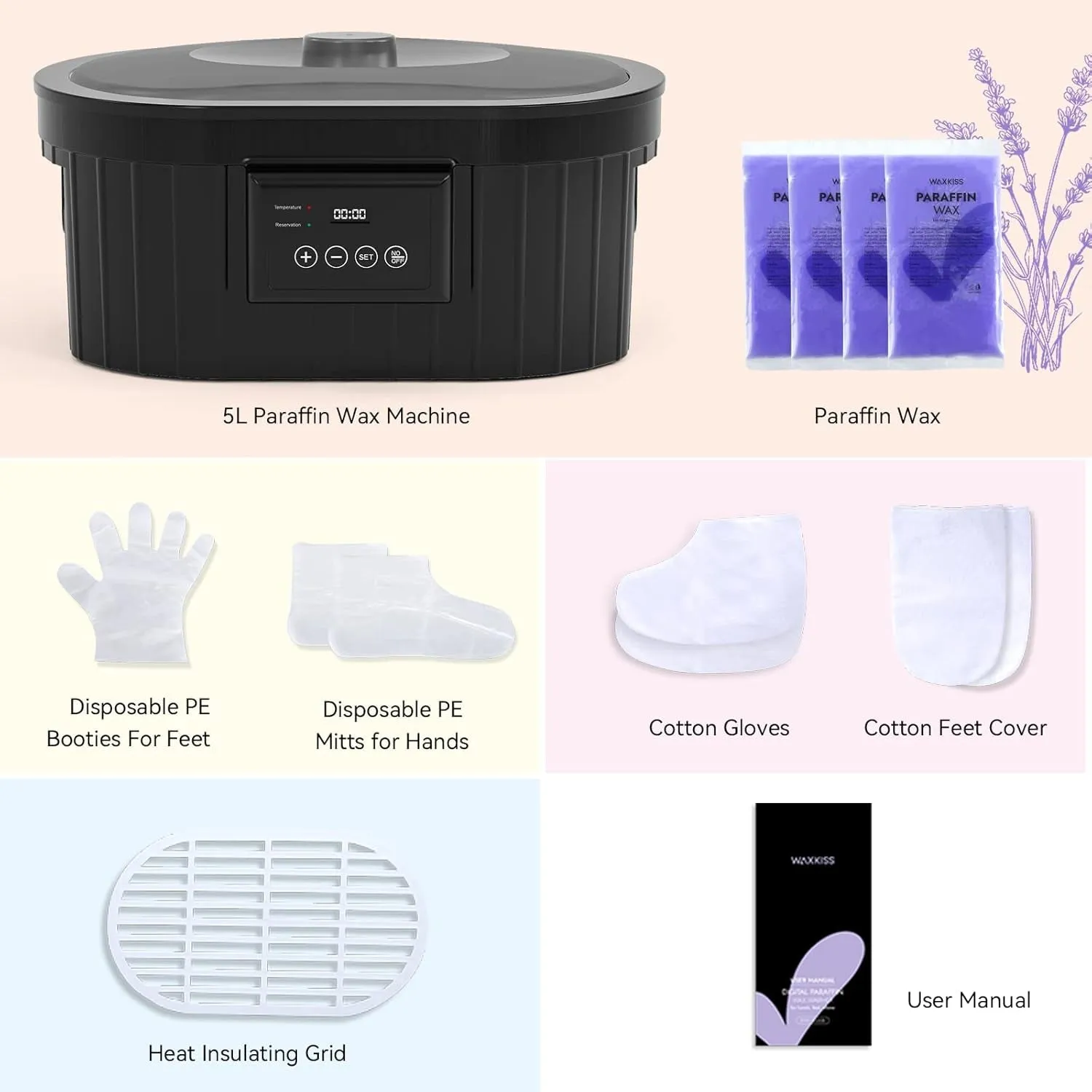 Paraffin Wax Machine for Hand and Feet,  5000Ml Paraffin Bath with Lavender Paraffin Wax Warmer for Professional Spa & Arthritis Treatment at Home