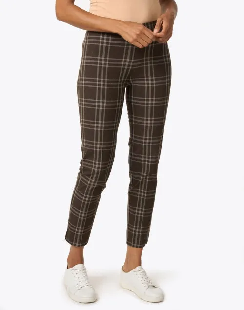 Pars Brown and White Plaid Stretch Pull On Pant