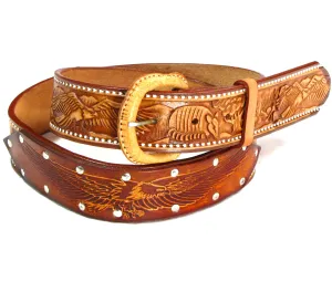 PBR-106   1 1/2" Belt w/ Embossed Eagle on Studded Patch
