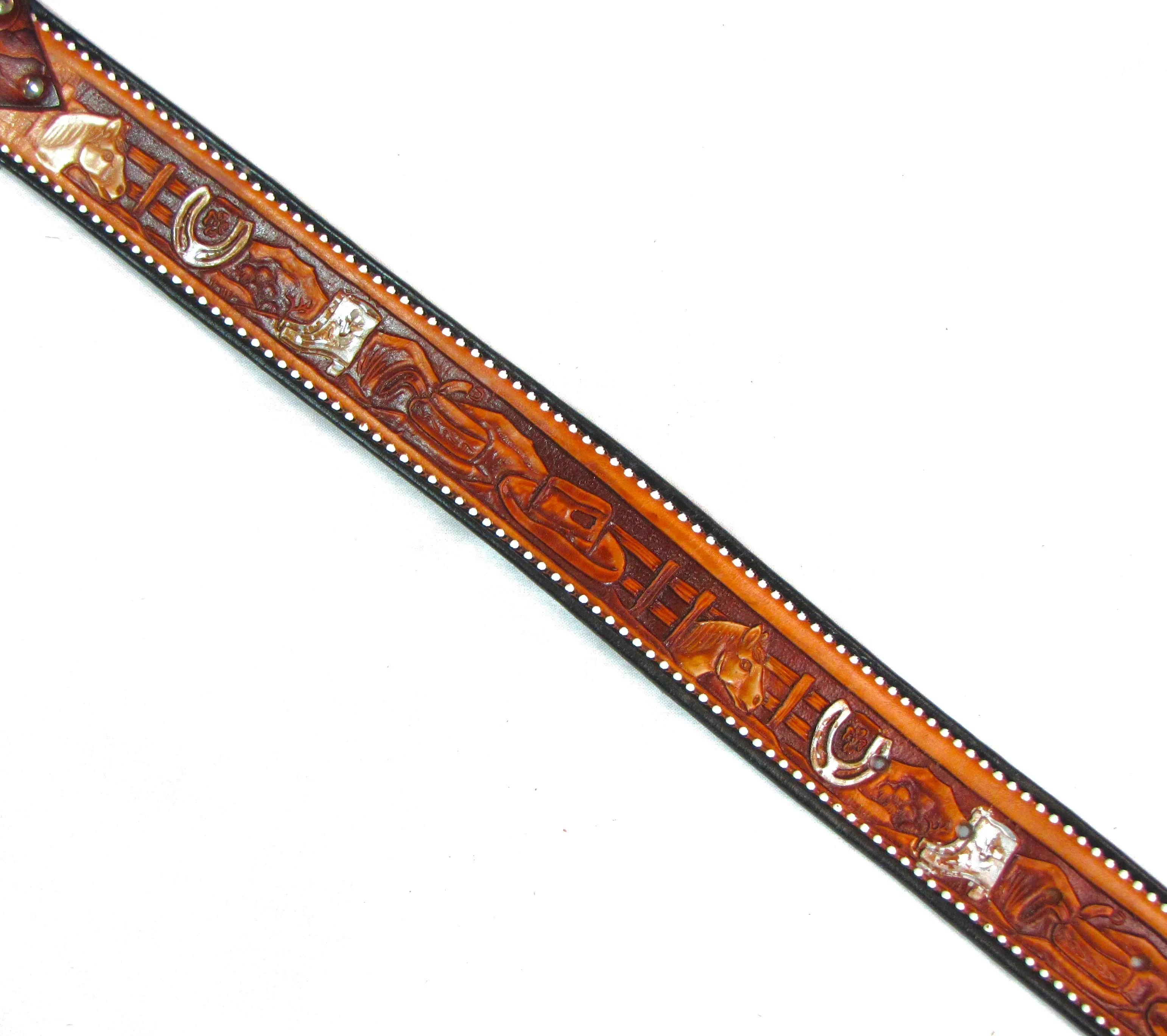 PBR-122   1 1/2" Belt w/ Embossed Horses on Studded Patch