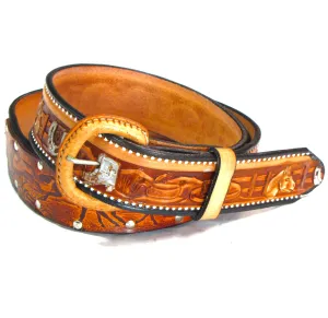 PBR-122   1 1/2" Belt w/ Embossed Horses on Studded Patch