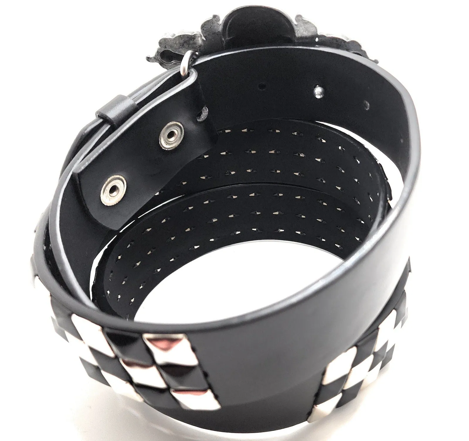 Pirate Skull Belt Buckle and Pyramid Studded Leather Belt