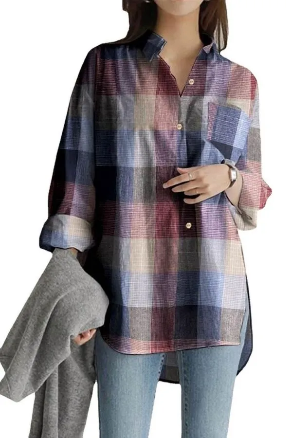 Plaid Printing Casual Cotton Shirt