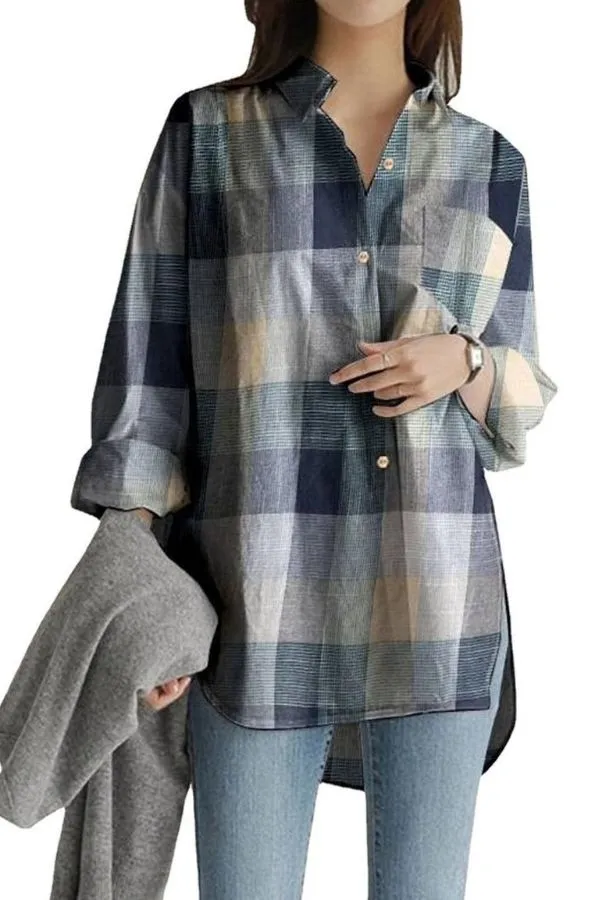 Plaid Printing Casual Cotton Shirt